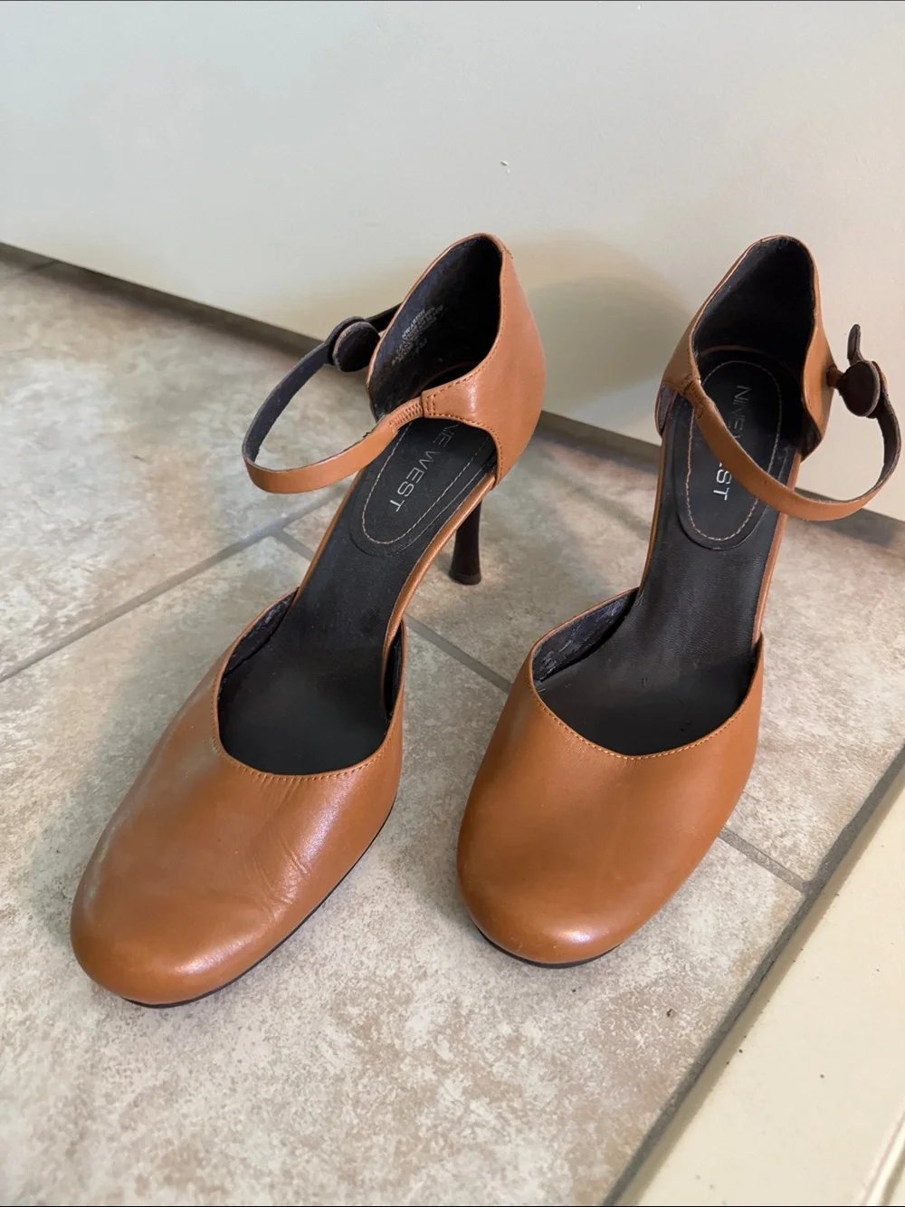 Nine West Brown Leather Ankle-Strap Heels